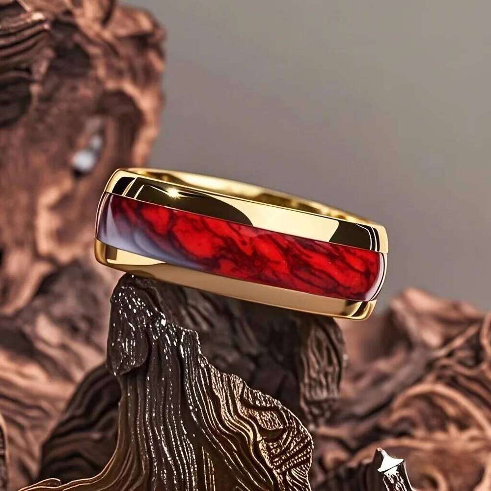 8MM Fashion Men Women Red Stainless Rings Unique Wedding Engagement Band Jewelry Party Unisex Steel Ring Accessories XJ260127