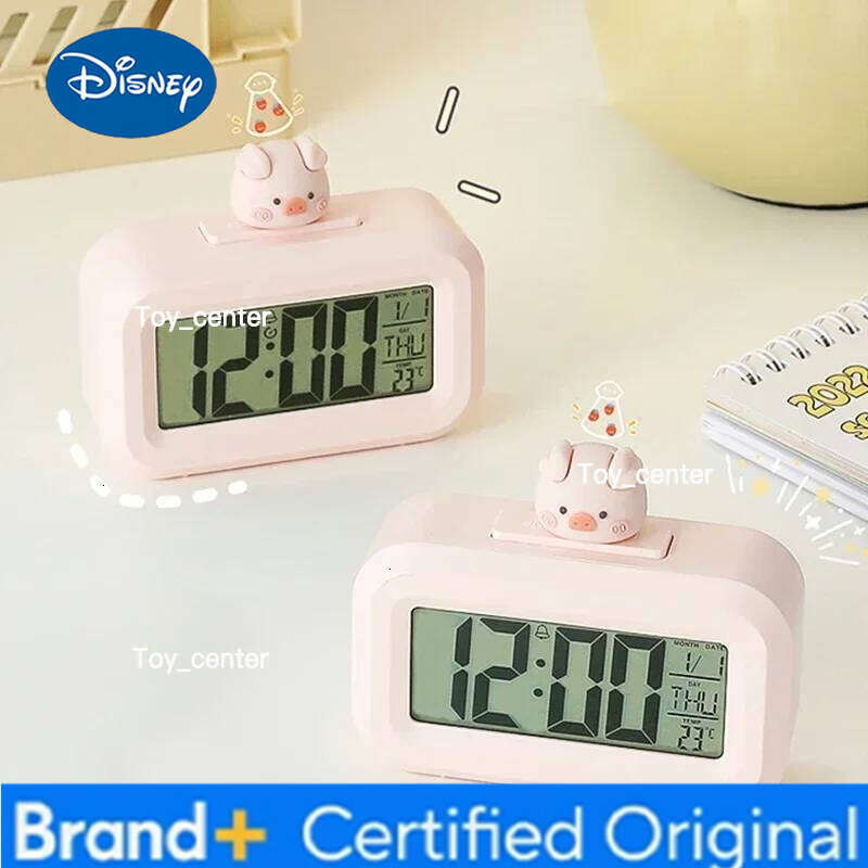 Disney Kawaii Cartoon Pig LED Digital Rome Decor Alarm Clock with Night Light Room Cute Watch Bedroom Bedside Ornaments H260128