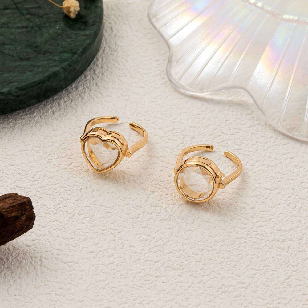 Hot selling heart-shaped circular box ring that can be opened DIY colorful zircon accessories gold-plated XJ260127