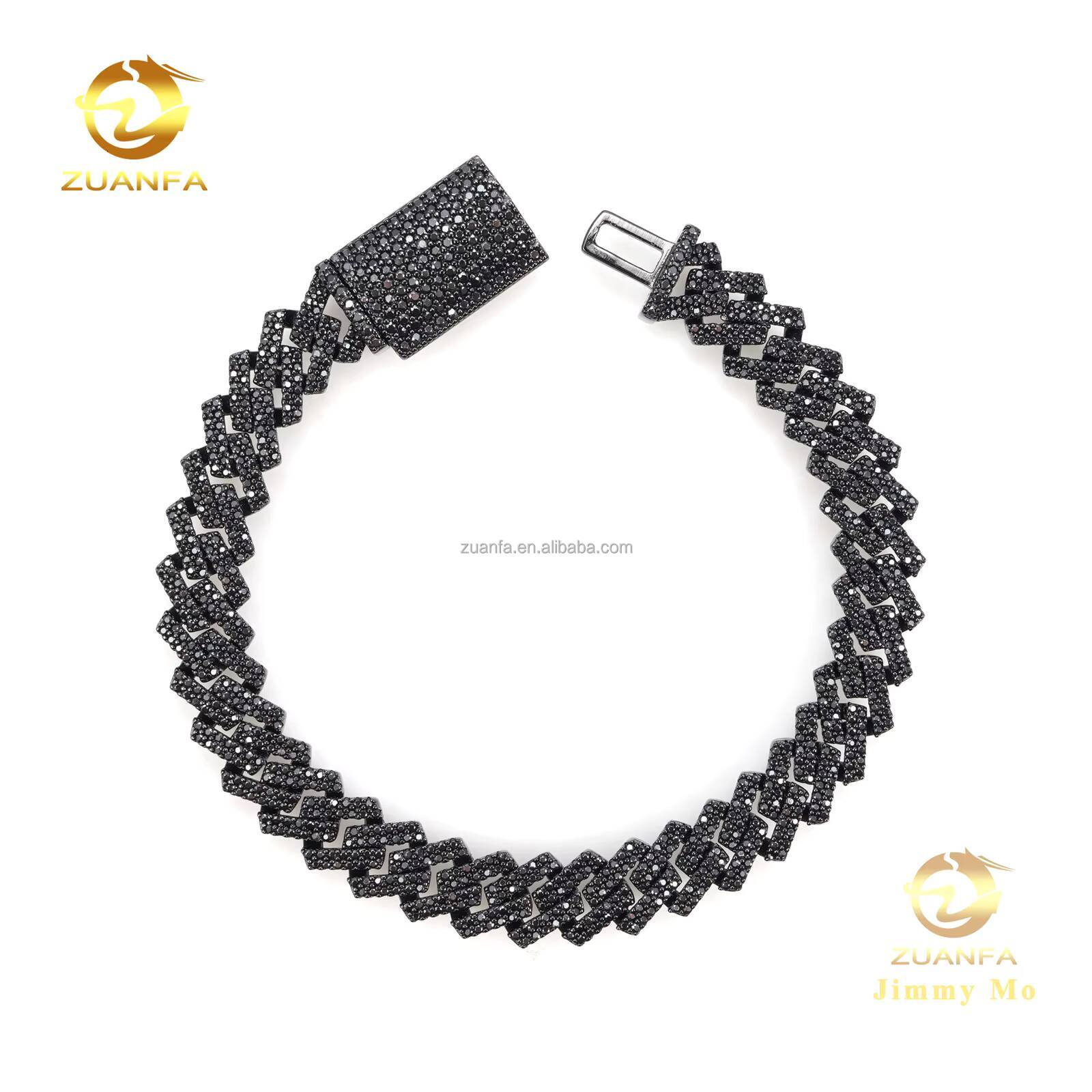 Customized Fashion Style 10mm 2Rows Black Stone 925 Silver Iced Out Hip Hop Jewelry Moissanite Diamond Miami Cuban Bracelet - view 6