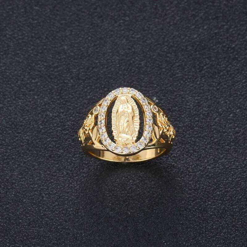 Classic Hip Hop Punk Gold Color Skeleton Flower Oval Mary Portrait Ring Unisex Fashion Party Jewelry Accessories XJ260127