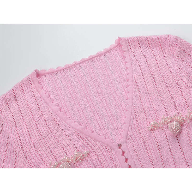 2026 Autumn New V-neck Diamond Button Four Pocket Design Fashionable Hollow Knitted A-line Dress