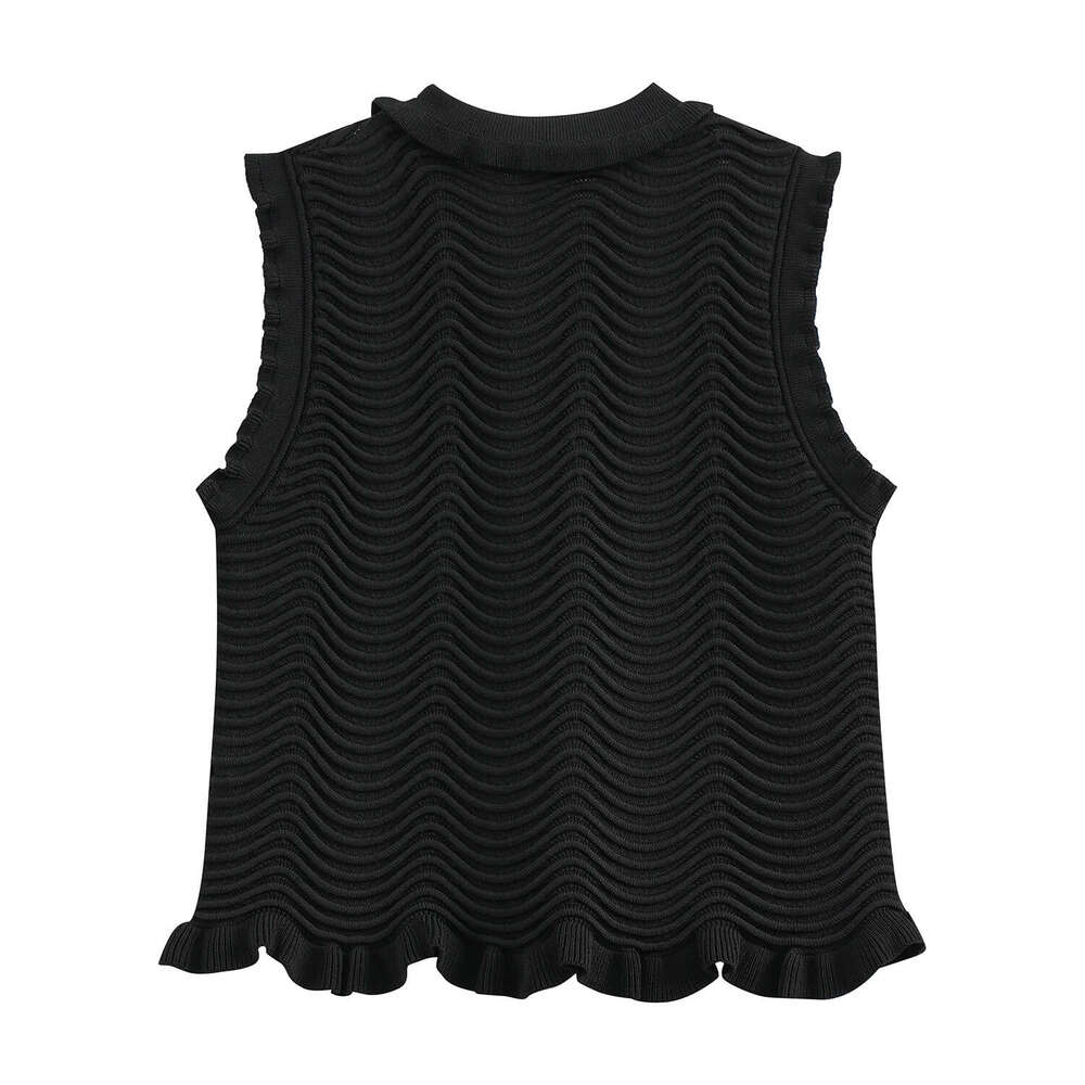 2026 Summer Sleeveless French Ruffle Knitted Tank Top Wave Pattern Skirt Two Piece Set Suitable for Women