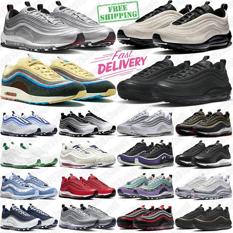 Free Shipping 97 running shoes mens trainers 97s Sean Wotherspoon Triple Black White Silver Bullet Muslin Pink Foam Ghost men women outdoor sports sneakers