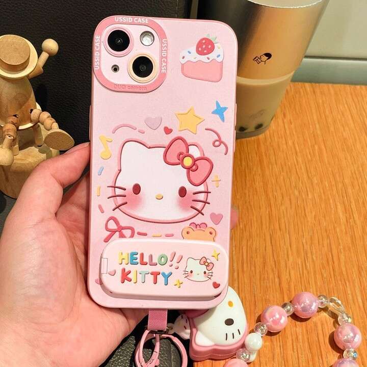 Kitty Pink Cat Mirror Case Hanging Chain for Apple iPhone 17 Pro Max, Compatible with Air 16, Shockproof S260128