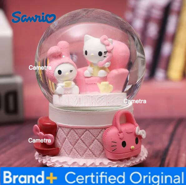 Sanrio Crystal Ball Cartoon Kitty Lovers Birthady Gifts Glowing Snowflakes Music Box Home Decoration Desktop Ornament H260128