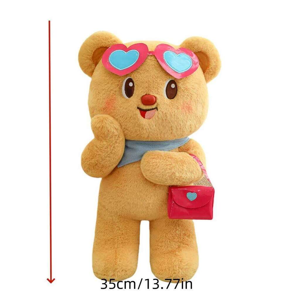 1pc 35cm/13.77in Cute shoulder butter plush toy new sunglasses bear cartoon doll children's soothing pillow gift Y260128