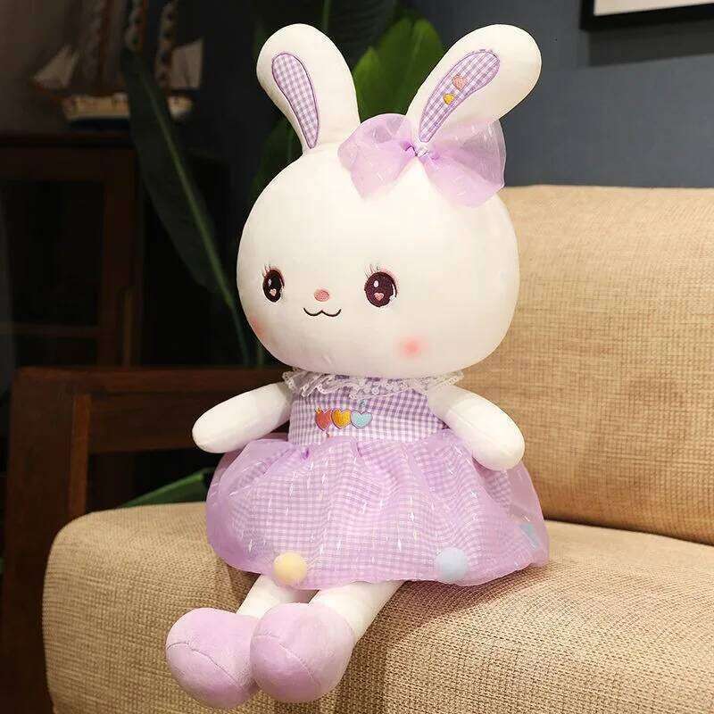 Cute skirt plush toy colorful soothing little white rabbit rag doll children's birthday gift Y260128