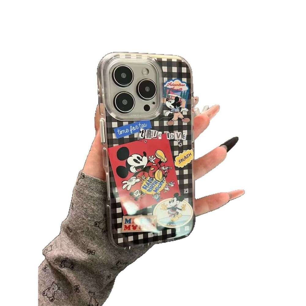 Niche Black and White Checkered Mickey Mouse Compatible iPhone Pro Max Case 14 Apple 15 New 13 Women 16 S260128