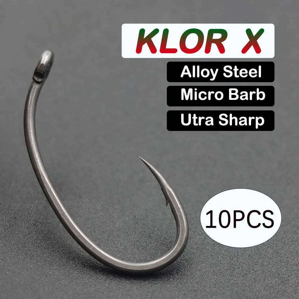 10pcs Carp Ultra Sharp Hooks PTFE Coating Micro Barbed Klor Hook Alloy Steel Hair Rig Fishing Accessories Tackle Z260128