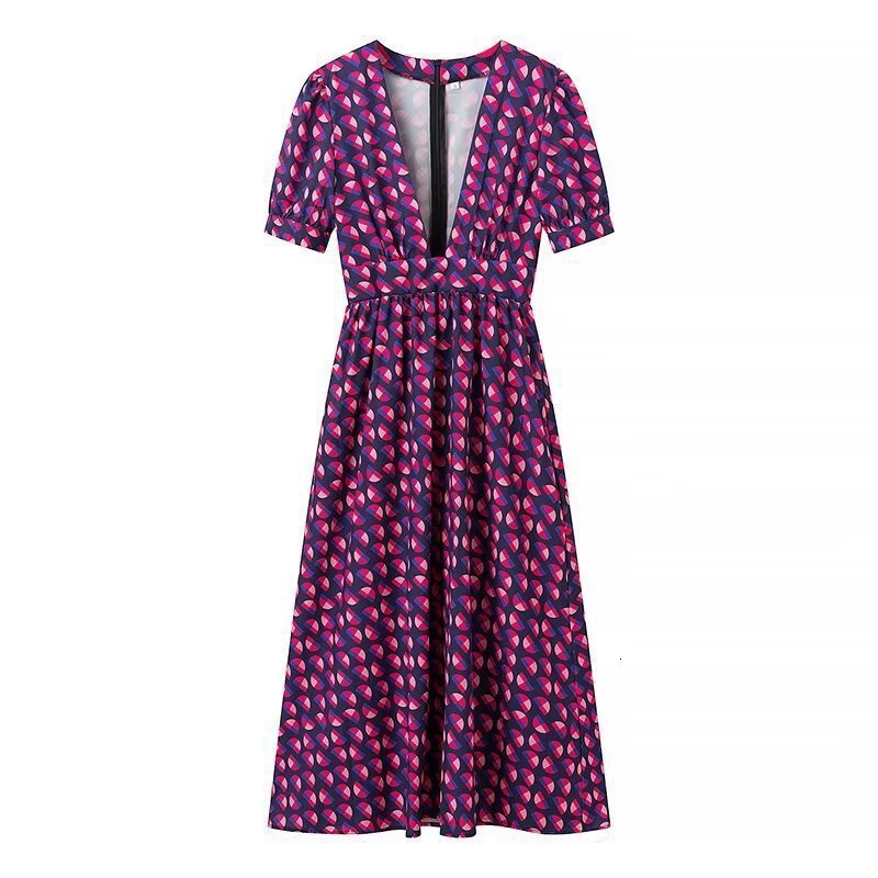 2025 Holiday Elegant Printed V-neck Loose Long Dress Womens Contrastive Color Printed Long Dress Holiday Womens Beach Dress 241230