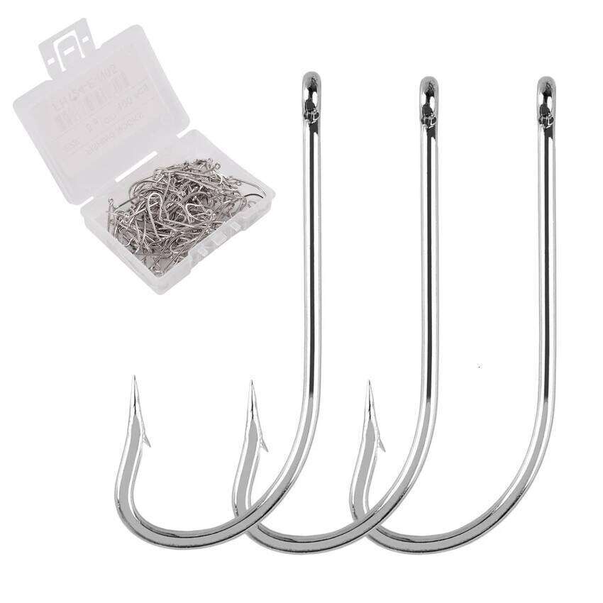 100pcs Saltwater Hook White Color Single Hooks Jig Head Crank Barbed Fishhook Set Kit High Strengt Fishing Tackle Box Z260128