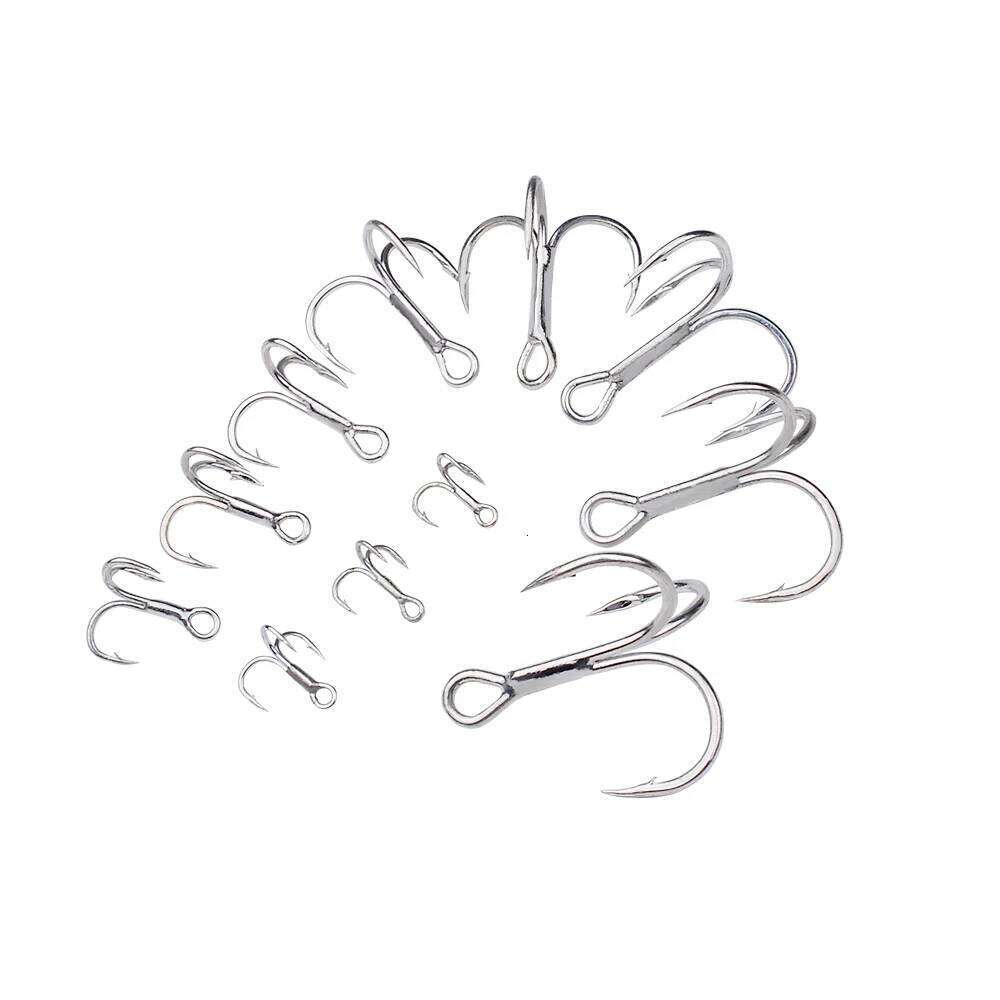 PROBEROS 50PCS Saltwater Fishing Hook 14#-3/0# Anti-rusty Treble HooksTin Color Fishhooks 3X High-Carbon Steel High Strength Z260128