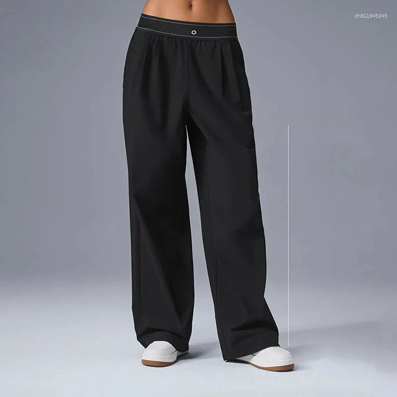 Women's Pants Korean Fashion Suit Loose Elastic Waist Belt Straight Trousers Women Pocket Casual Classics Versatile Wide Leg