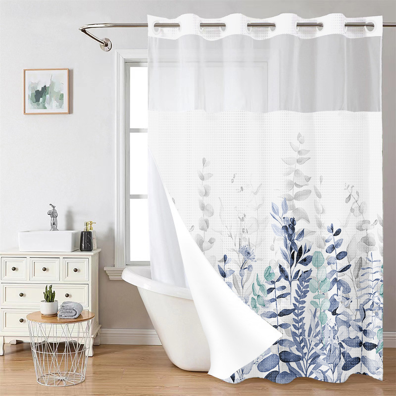 YL-38236 Hot Selling Digital Printed Double-Layer Large Ring Polyester Shower Curtain: Waterproof, Mildew-Proof, Floral Plant Bathroom Curtain