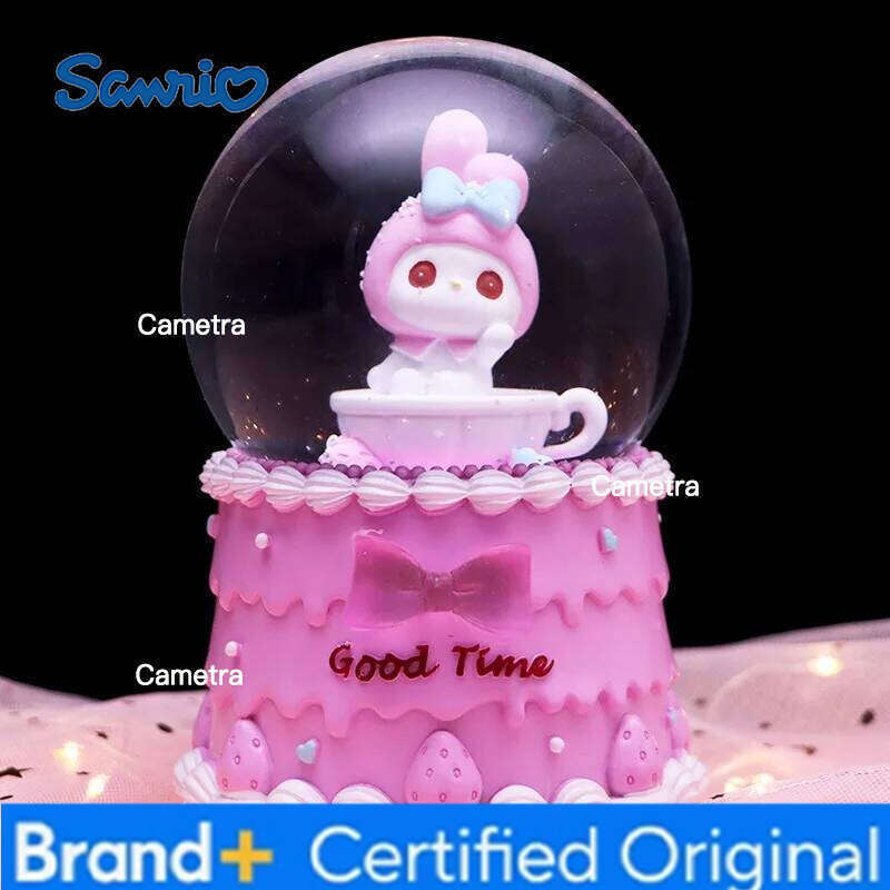 Sanrio Crystal Ball Cartoon Melody Lovers Birthady Gifts Glowing Snowflakes Music Box Home Decoration Desktop Ornament H260128