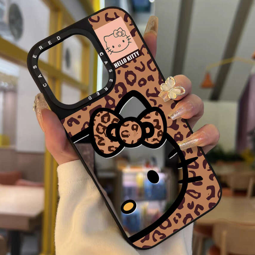 Suitable for iPhone 16/17 Pro Max Leopard Kitty 15 Phone Case Ins Apple 13 Makeup Mirror Bowknot S260128