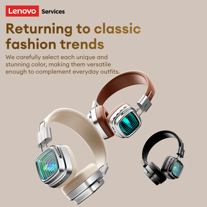 Lenovo LS117 Bluetooth 6.0 Headphones Retro-inspired Fashionable Design Long Battery Life ENC Call Noise Cancellation Gaming Headset Surround Sound Mu