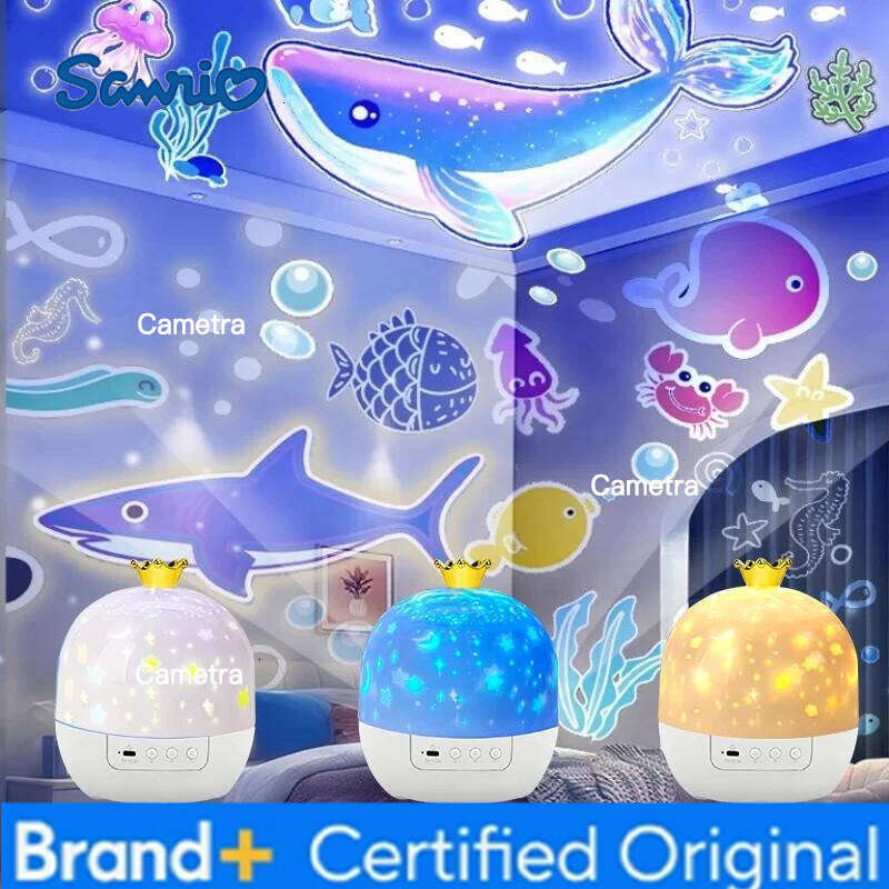 Sanrio Crown Light Projection Rotating Star Bedroom Ceiling Atmosphere Night Lamp Stars Childrens Birthday Gift with Films Sheet H260128