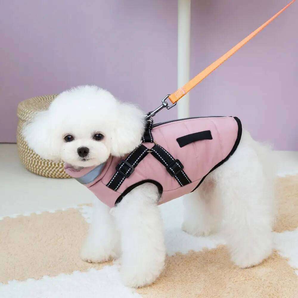 Adjustable Jacket Waterproof Warm Reflective Dog Coat Zipper with Harness Padded Winter Pet Vest Cold Weather XJ260127