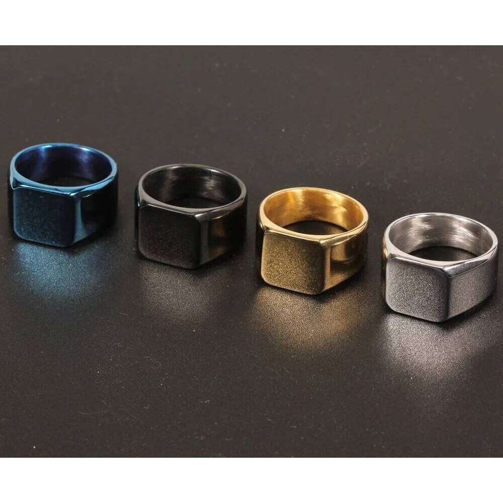 Fashion Men Stainless Steel Simple Style Black Golden Silver Color Square Ring Charm Hiphop Male Jewelry Party Gift XJ260127
