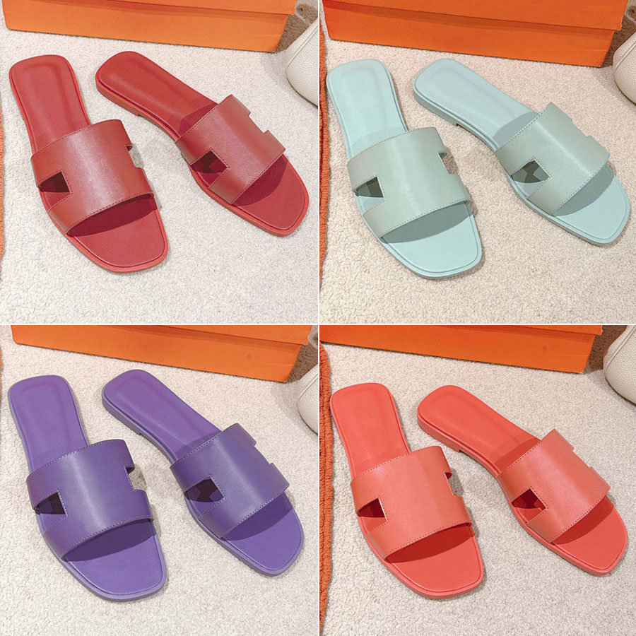 real Leather Classics Classic Summer Casual slipper open toes mules Flat slides Beach sandals Luxury designer slides for womens vacation shoes Pink blue purple 35-43
