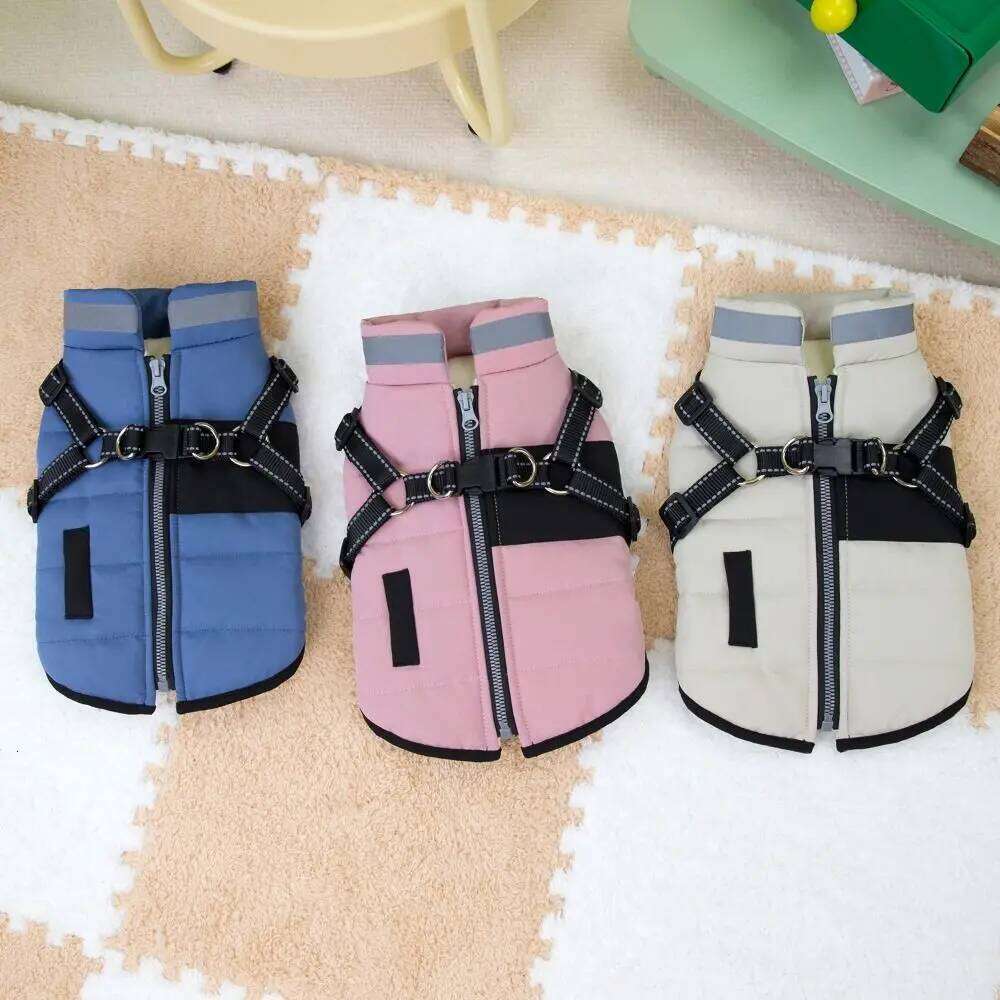 Adjustable Jacket Waterproof Warm Windproof Puppy Clothes Zipper with Harness Padded Reflective Dog Coat Cold Weather XJ260127