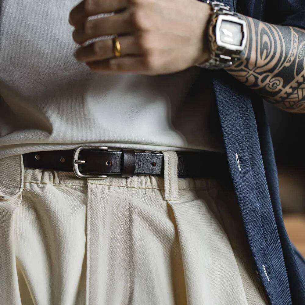 Maden Men's New Retro Black First Layer Cowhide Genuine Leather Versatile Daily Belt Male Solid Color Jeans Waist Strap X260128
