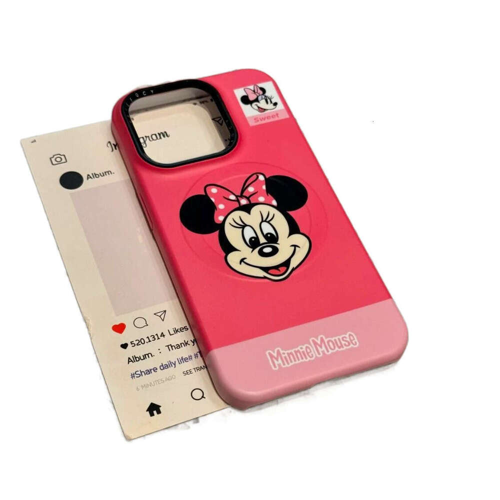 Cartoon Creative Mickey Mouse Black Metal Hole Suitable for iPhone 16 Pro Max Apple 15P Phone Case 14 Magnetic S260128