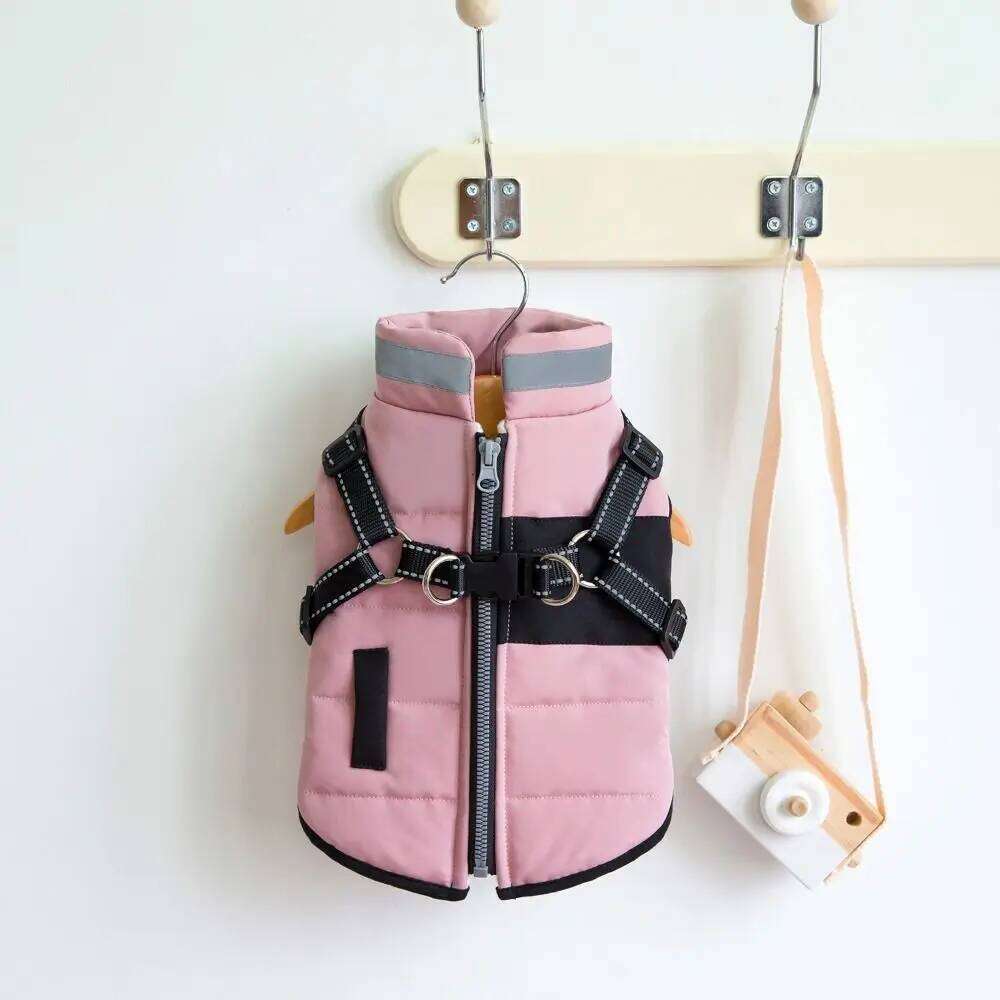 Adjustable Jacket Waterproof Warm Windproof Puppy Clothes Zipper with Harness Padded Reflective Dog Coat Cold Weather XJ260127