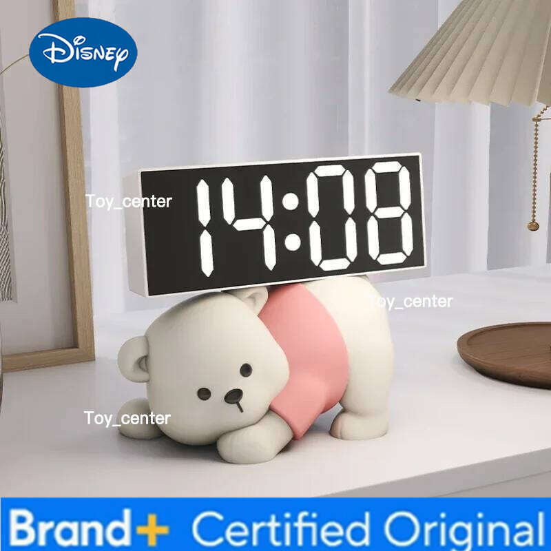 Disney Digital Alarm Cute Bear Resin Statue Ornaments Animal Sculptures Desktop Electronic Clock Decoration Living Room Decor H2601281
