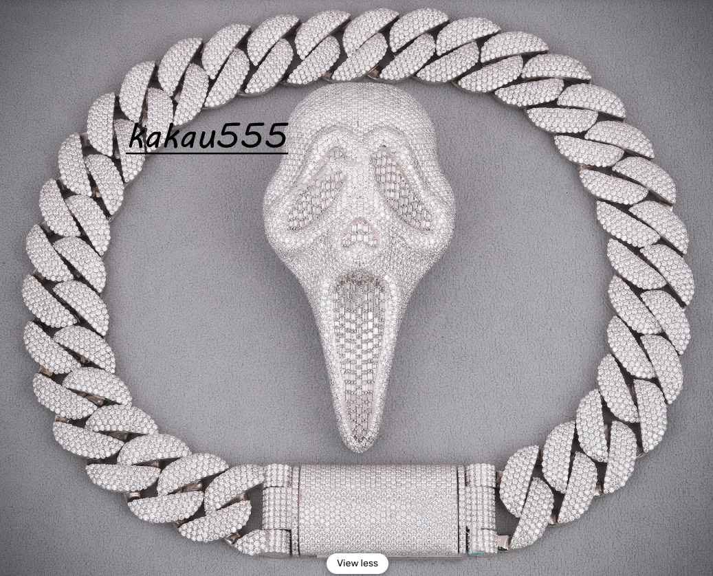 925 Silver Moissanite Iced Out Scream Mask Pendant Hip Hop Bling Baguette Ghost Face Charm Necklace for Men Jewelry