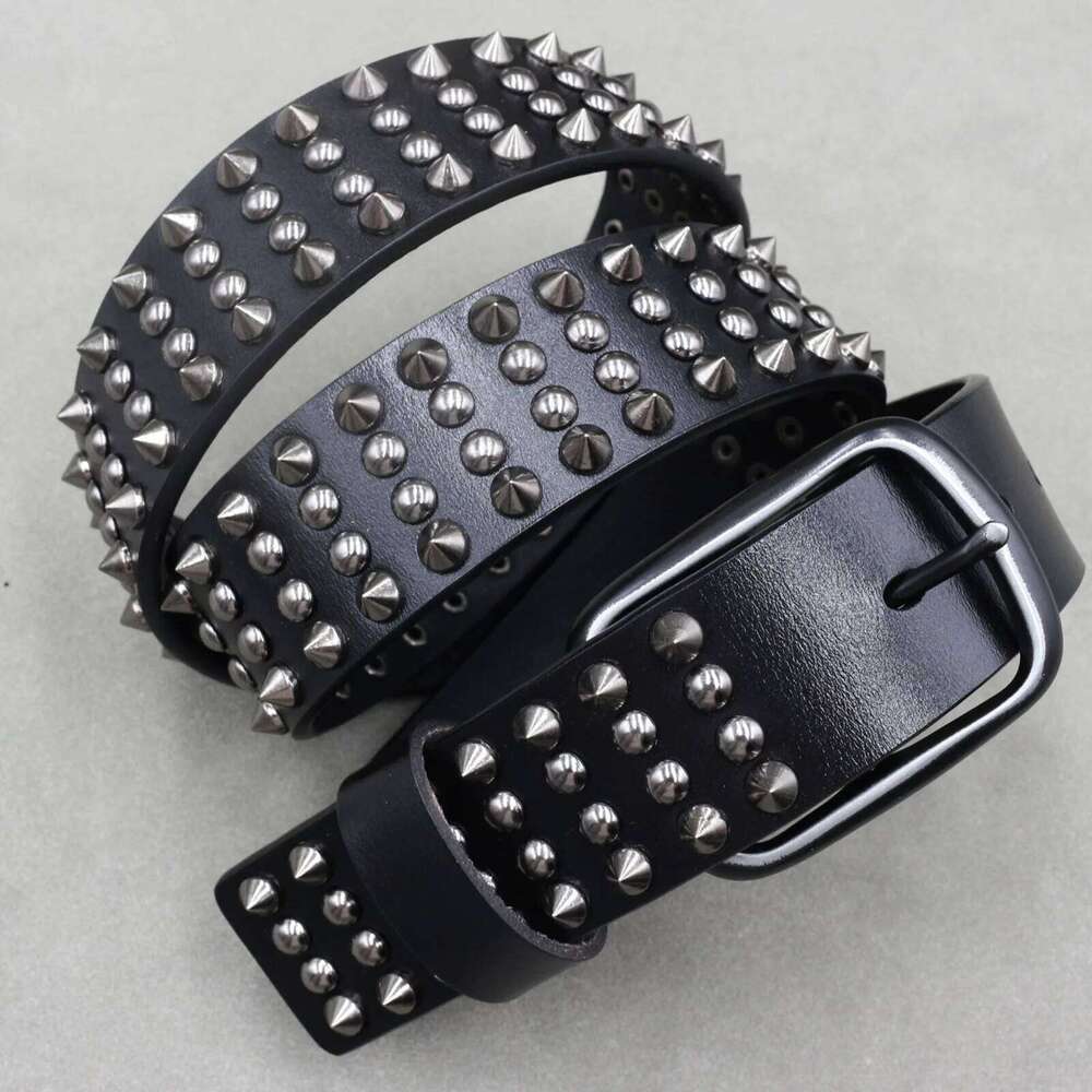 mens fashion punk hip hop rivets belts natural leather spikes studded belt women designer waistband pin buckle stylish strapon X260128