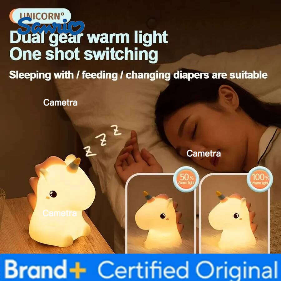Sanrio Unicorn Cute Silicone LED Light For Kids Children USB Rechargeable Cartoon Animal Bedroom Decor Touch Night Lamp for Gifts H260128