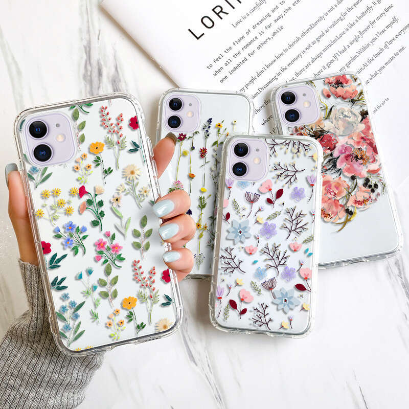 Flower Ins Style Suitable for iPhone 15 Pro Max Airbag Phone Case 14/13 Shockproof 12 11 Trendy Rose Print S260128