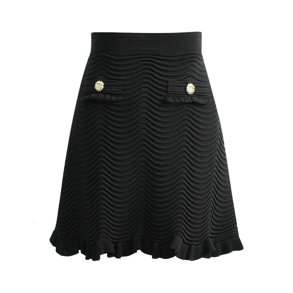 2026 Summer Sleeveless French Ruffle Knitted Tank Top Wave Pattern Skirt Two Piece Set Suitable for Women