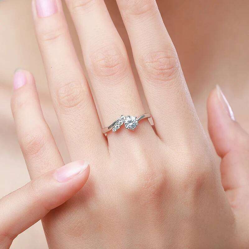 Ailmay Real 925 Sterling Silver Fashion Simplicity Clear Zircon Six Claw Asymmetry Ring Arm For Women Wedding Engagement Jewelry XJ260127
