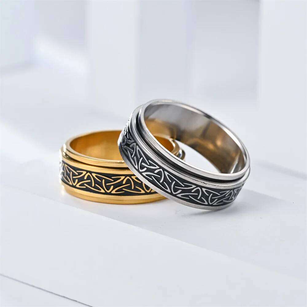 Starry Viking Celtic Knot Rune Rings For Men Rotating Stainless Steel Anti Stress Anxiety Relife Spinning Ring Anillo Antiestres XJ260127