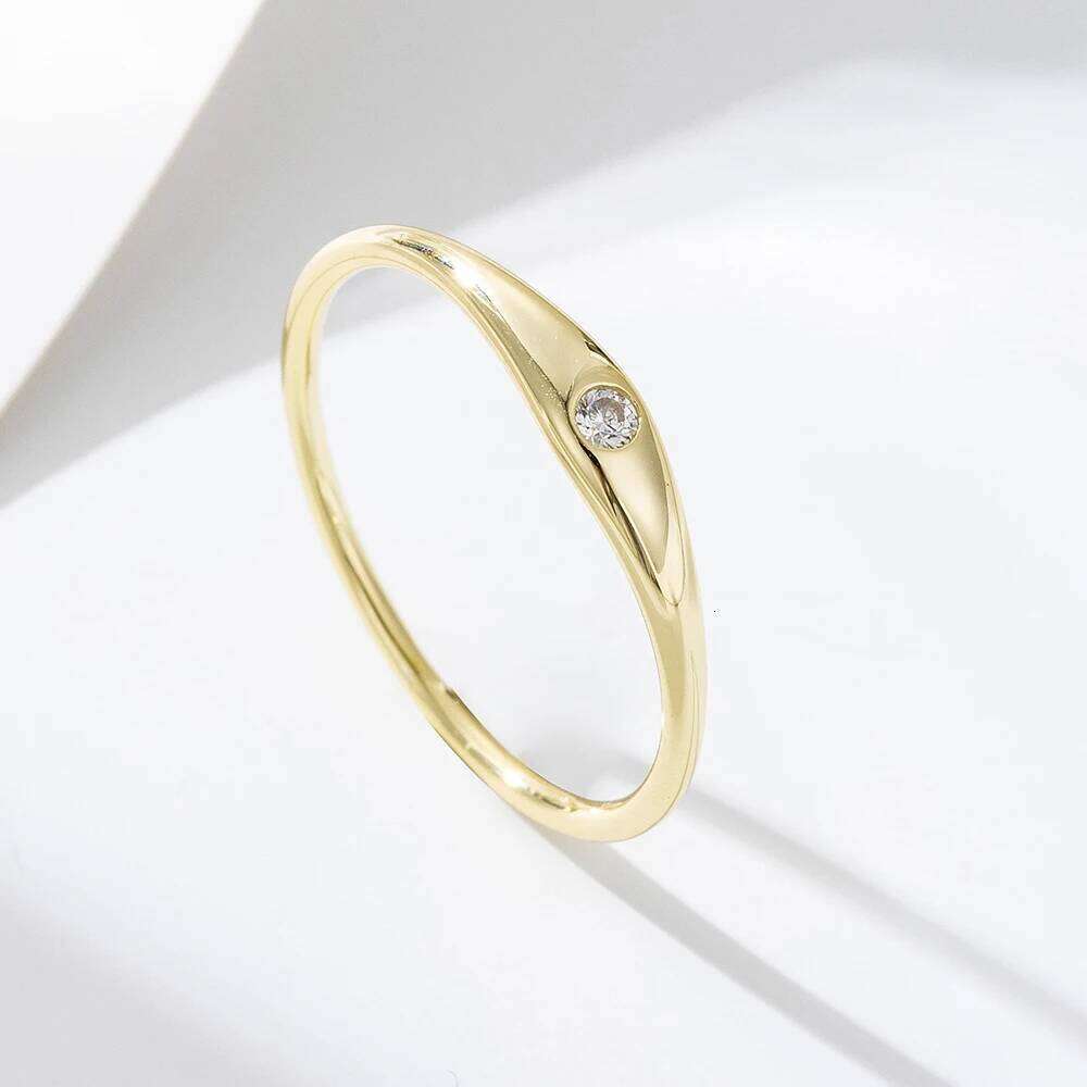 Simple Fashion sterling silver 925 jewellery ring fine Plain Single Zircon Finger rings jewelry women Gold Plated XJ260127