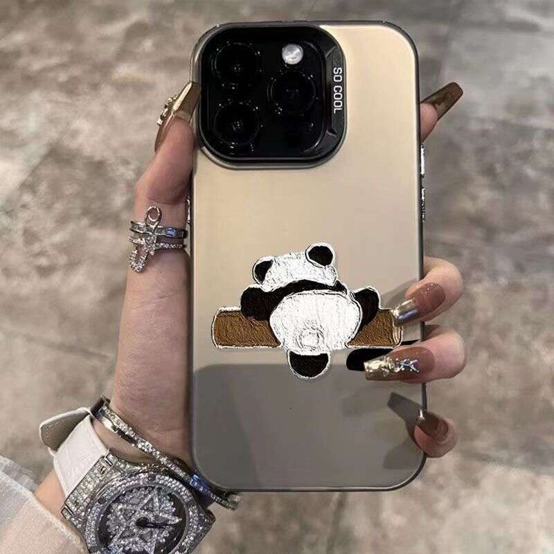 Compatible with Apple 16 Phone Case 15 New High-end Feel Silver Laser Panda Niche Full Protection Anti-drop Cartoon S260128