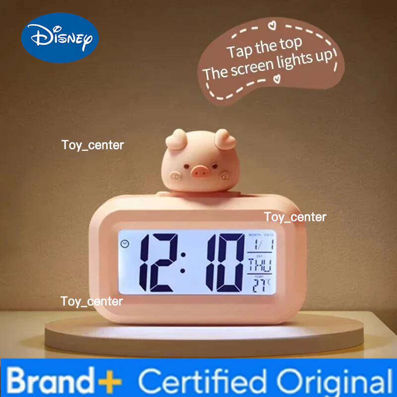 Disney Kawaii Cartoon Pig LED Digital Rome Decor Alarm Clock with Night Light Room Cute Watch Bedroom Bedside Ornaments H260128