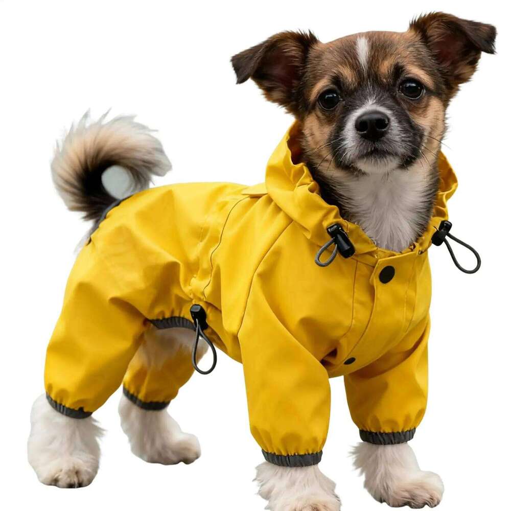 Waterproof Dog Raincoat High-Visibility Yellow Adjustable Jacket Lightweight Protection For Pets Rainy Snowy Day Walks & Outdoor XJ260127
