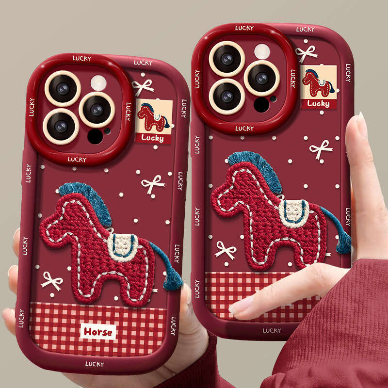 Compatible with Apple 17 Pro Max Phone Case iPhone 15 New Year 14 Soft Silicone 16 Plush Pony Lanyard 13 for Women S260128