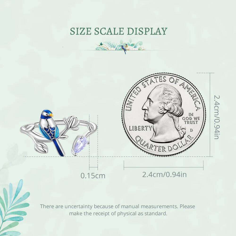 Bamoer 925 Sterling Silver Exqusite Blue Bird for Women Fine Jewelry Dainty Leaf Open Ring Fashion Wedding Gift BSR288 XJ260127