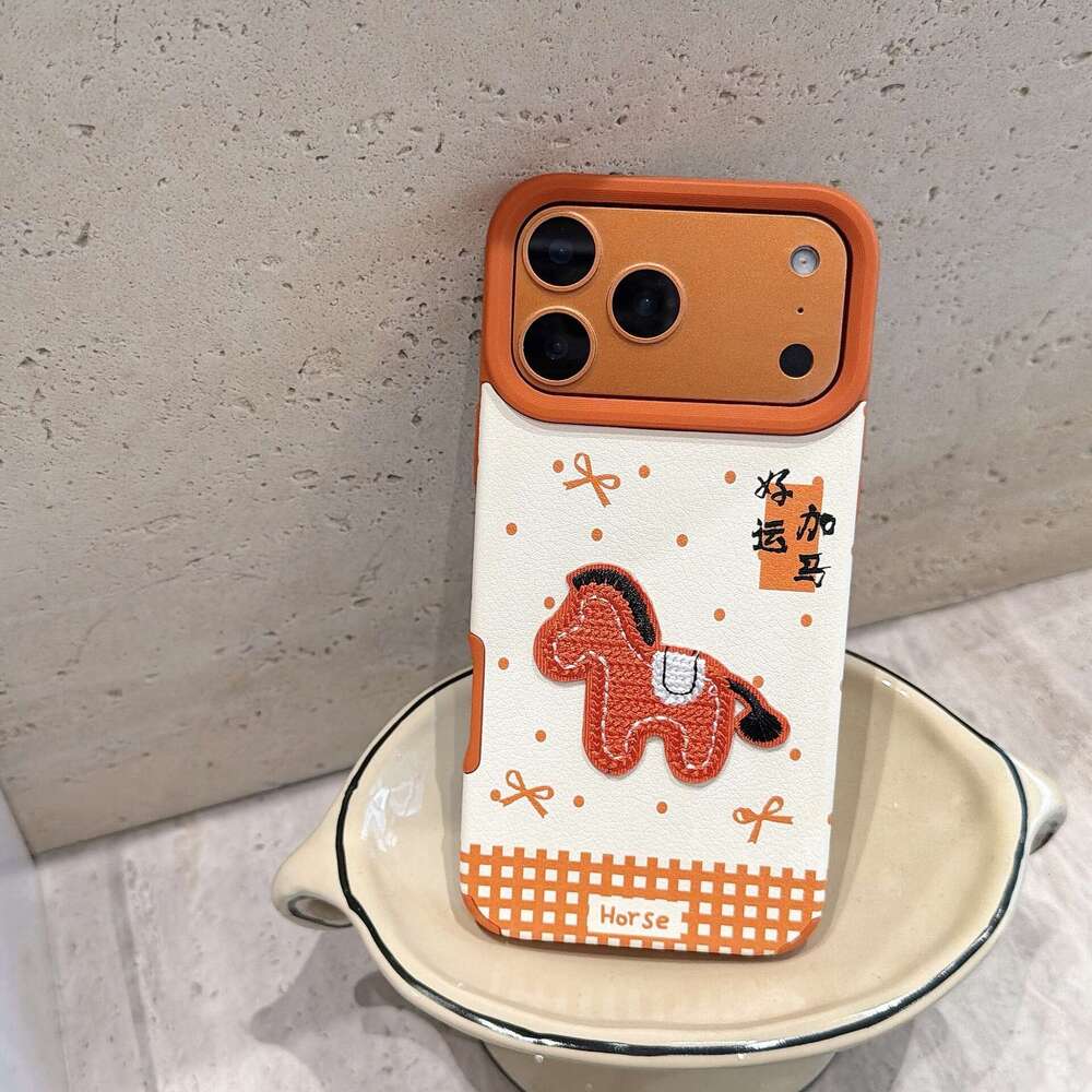 Suitable for iPhone 17/16 Phone Embroidered Pony 15 Pro Max New Pendant Huawei Mate 80 Case S260128