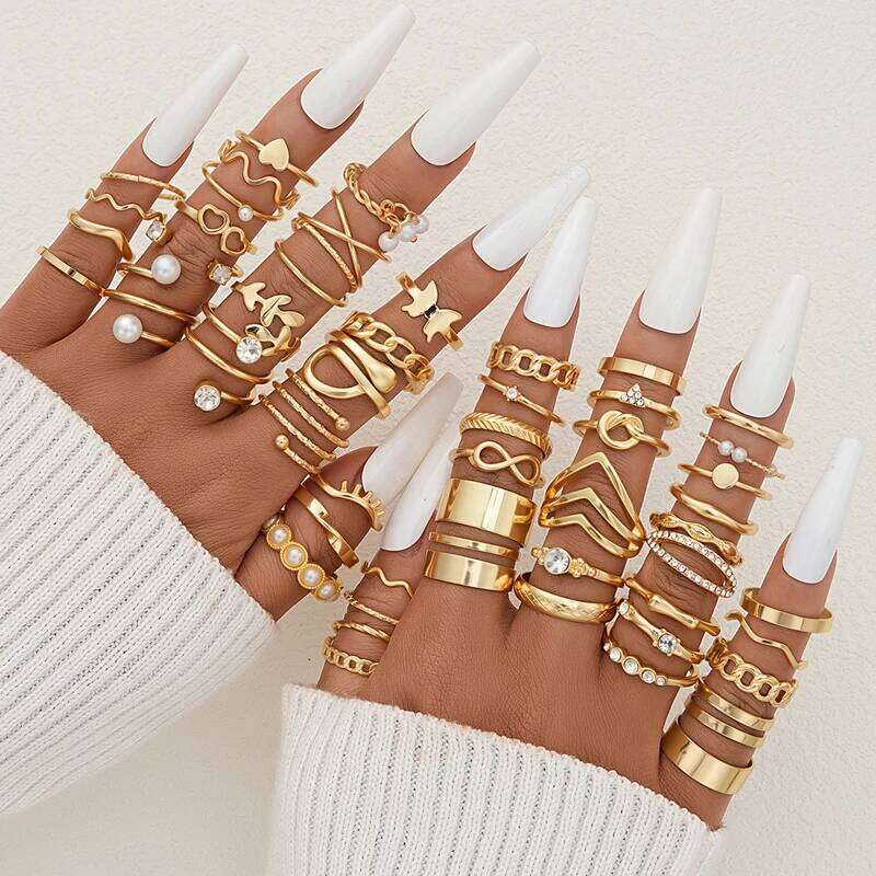 New Fashion Geometric Knuckle Rings Set For Women Boho Butterfly Heart Zircon Gold Color Finger Ring Trendy Party Jewelry Gifts XJ260127