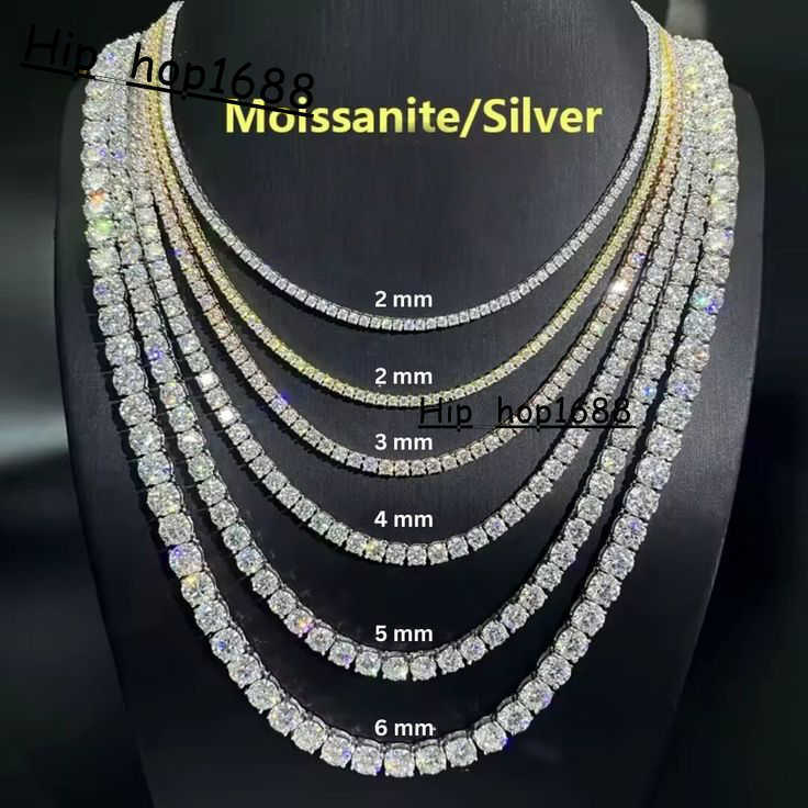 3mm 4mm 5mm Moissanite Tennis Chain D VVS Moissanite Diamond Tennis Chain Necklace 925 Sterling Silver Hip Hop Jewelry
