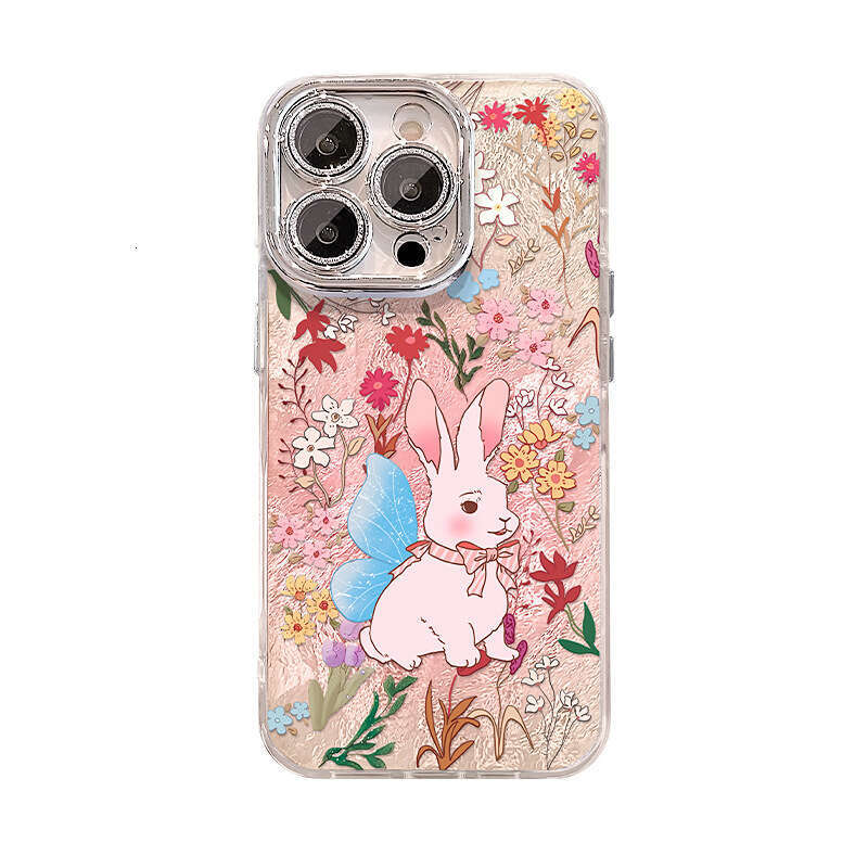Oil Painting Floral Rabbit Compatible with Apple 17 Max Phone Case iPhone 15 New 16 Pro Glacier Pattern Large Hole S260128