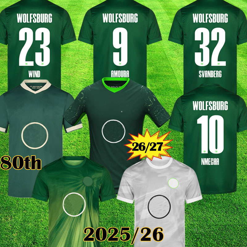 26 27 Wolfsburg soccer jerseys Wolfeshop football shirt AMOURA VFL 80th anniversary Soccer Kit WIND TIAGO MMECHA men kits 2025 2026 KOULIERAKIS SVANBERG Tops