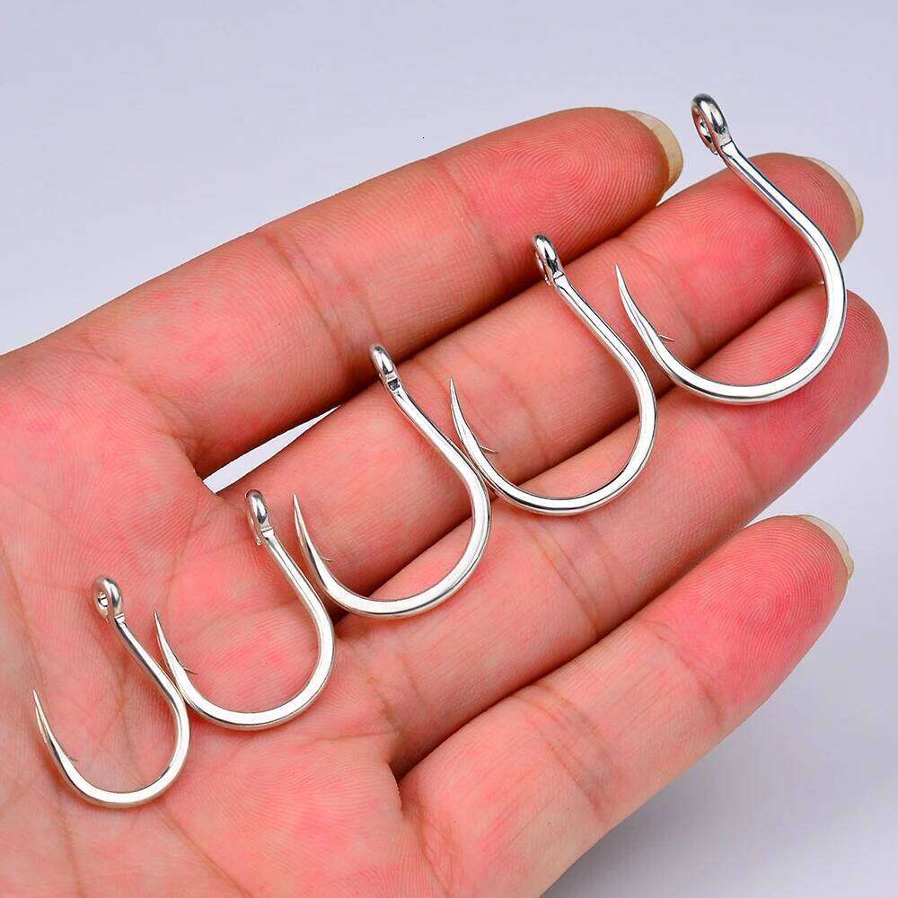 PROBEROS 10PCS Fishing Hooks 1/0-2/0-3/0-4/0-5/0# Jig Big Eye Fishhooks Tin Color Barbed Single Hook High Carbon Steel Peche Z260128